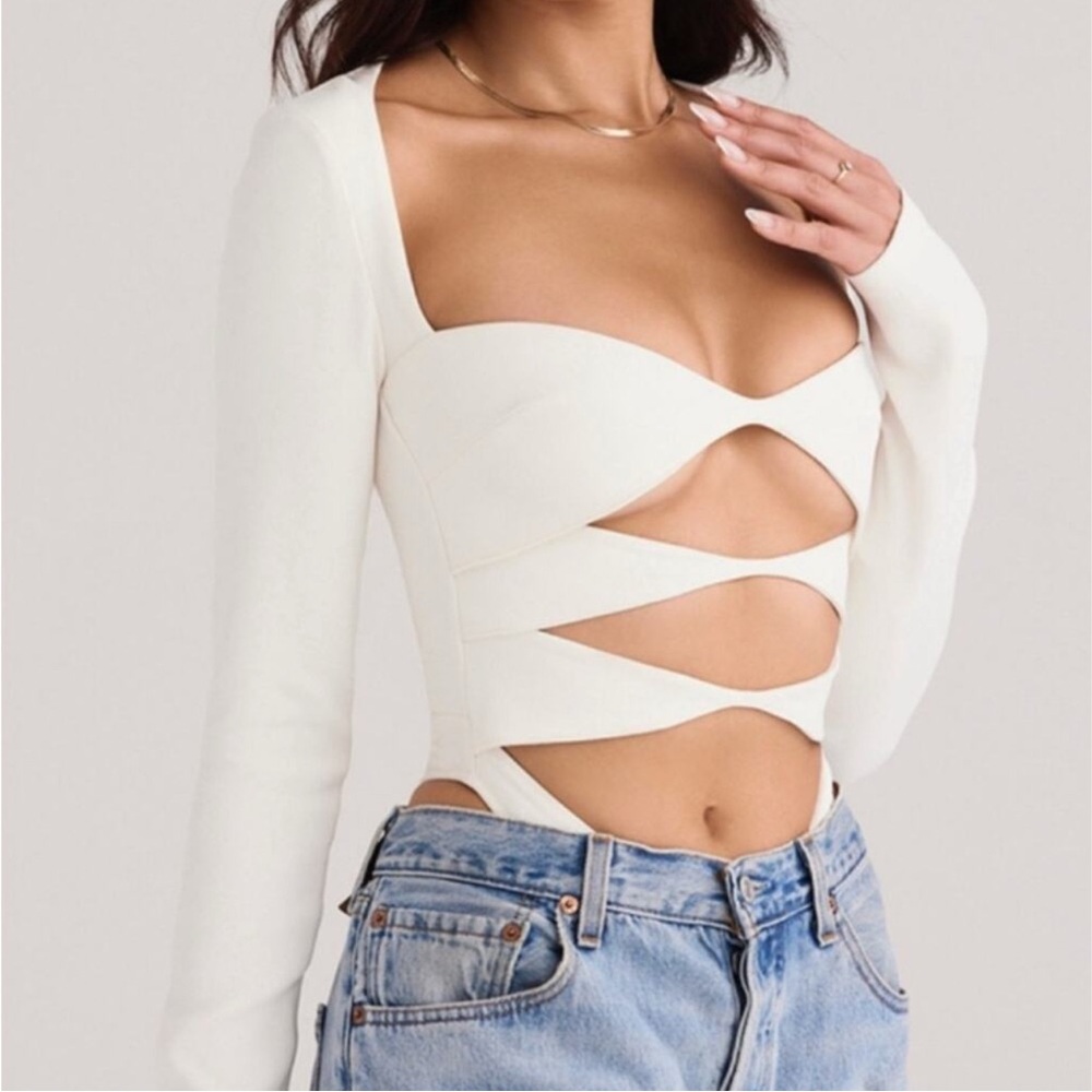 House of CB Cream Cut-Out Long Sleeve Bodysuit